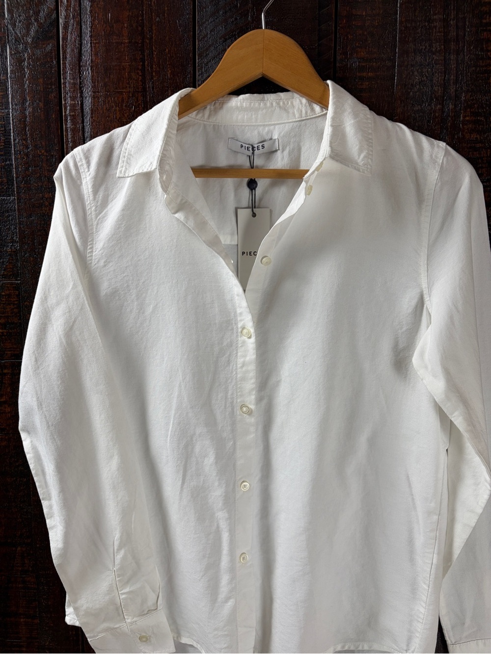 PIECES Women’s White Button-Up Oxford Shirt NWT Small - Picture 5 of 9